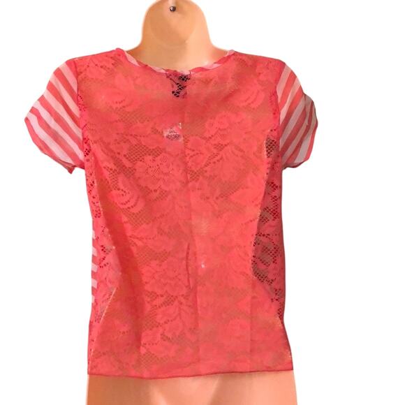 Wet Seal Chiffon & Lace Sheer Blouse NWT Size Small Striped Sheer Pullover Y2K - Picture 2 of 6